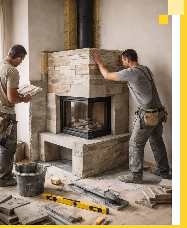 Угловые камины под ключ проект, монтаж и отделка в Назарове