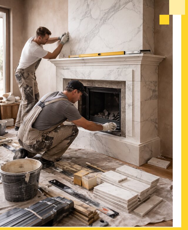 Отделка каминов в Назарове качественные облицовочные работы