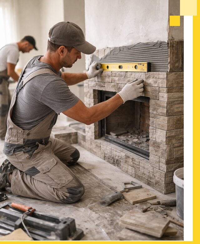 Облицовка каминов в Назарове, монтаж и отделка натуральным камнем