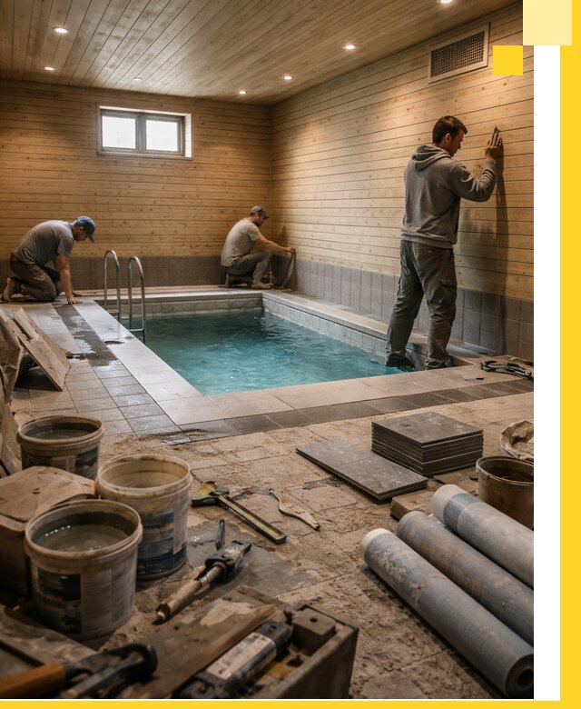 Строительство бани с бассейном и сауной под ключ в Назарове