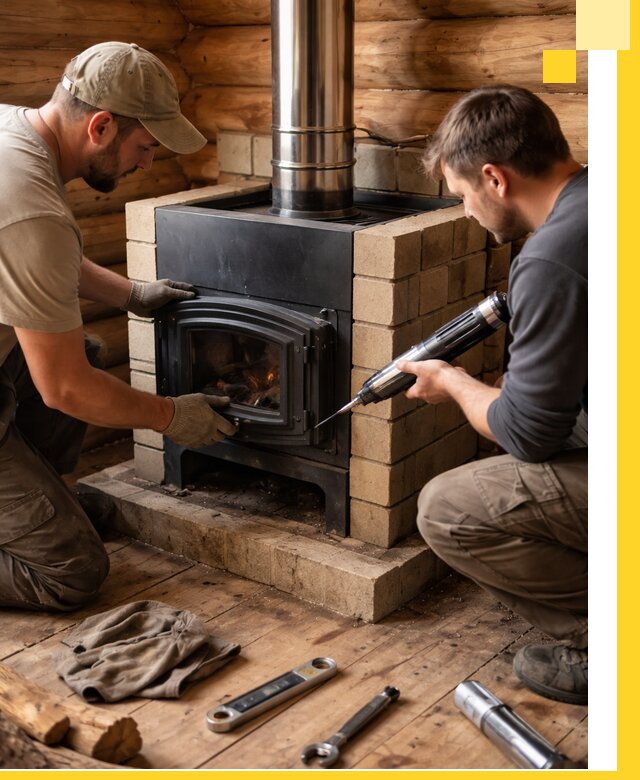 Монтаж и установка печи в бане под ключ с гарантией в Назарове
