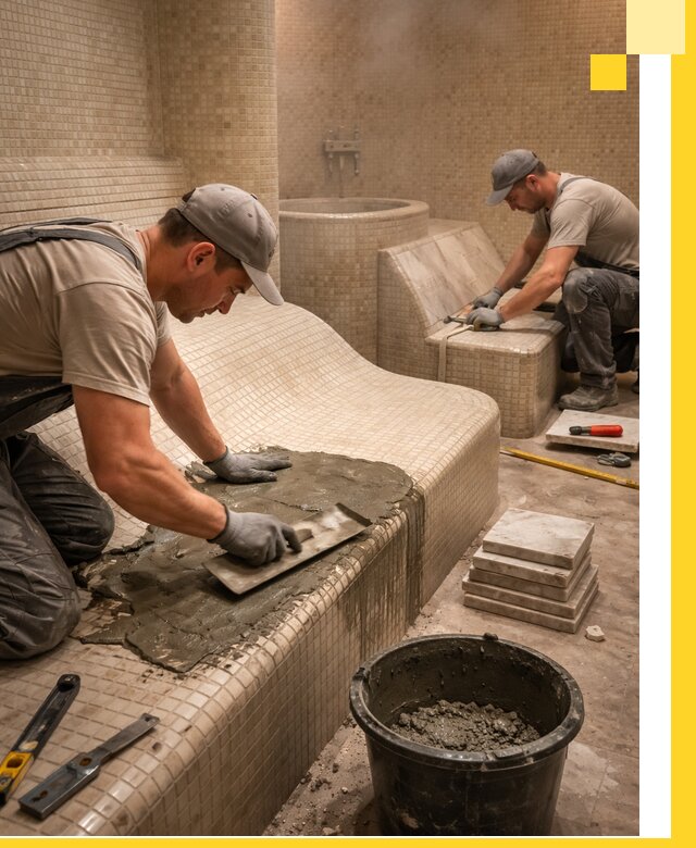 Лежаки для хамама под ключ в Назарове, проект и монтаж